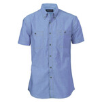 Mens Cotton Chambray Short Sleeve Shirt Twin Pocket